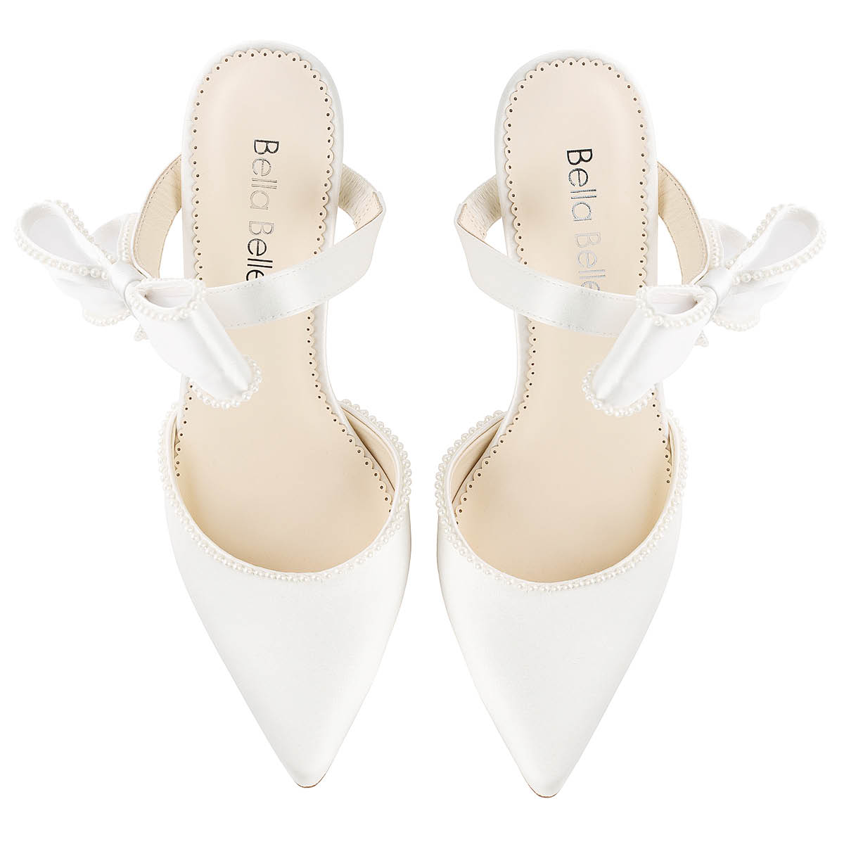 Bella Belle Brooklyn Ivory Wedding Mules with Pearl Trimmed Bows