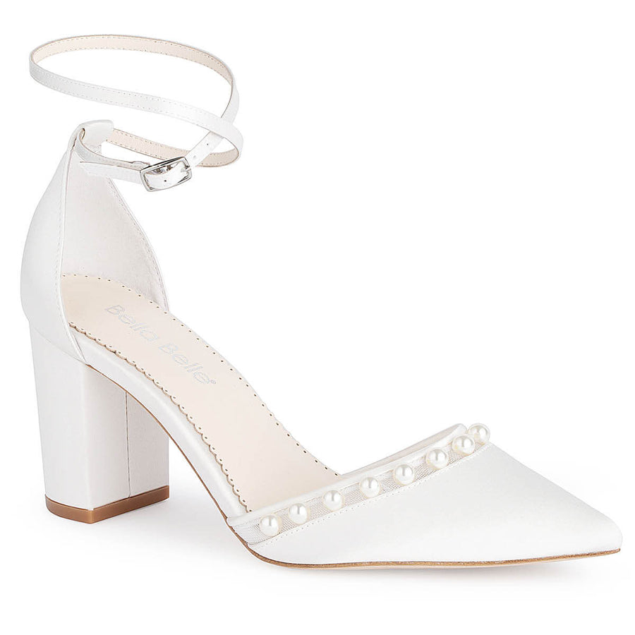 Bella Belle Emery Double Ankle Strap Ivory Pearl Block Heel