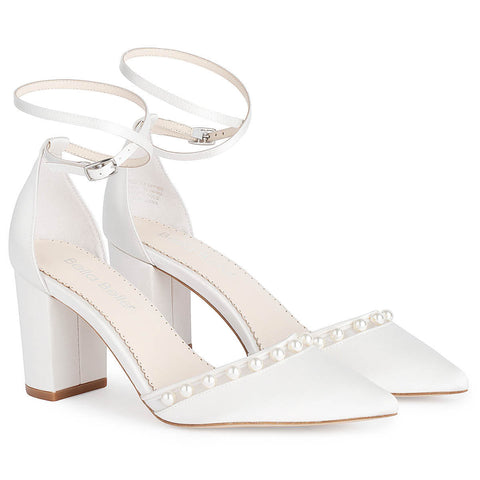 Bella Belle Emery Double Ankle Strap Ivory Pearl Block Heel