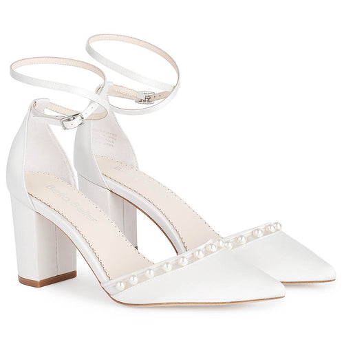 Bella Belle Emery Double Ankle Strap Ivory Pearl Block Heel