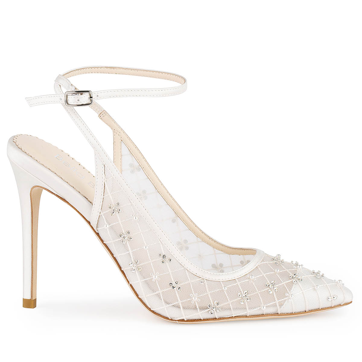 White Mesh Crystal-Embellished Pointed-Toe Pumps - CHARLES & KEITH DK