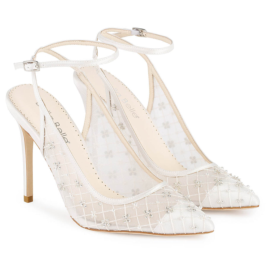 Bella Belle Kennedy Mesh Quilted Heels with Crystals and Pearls