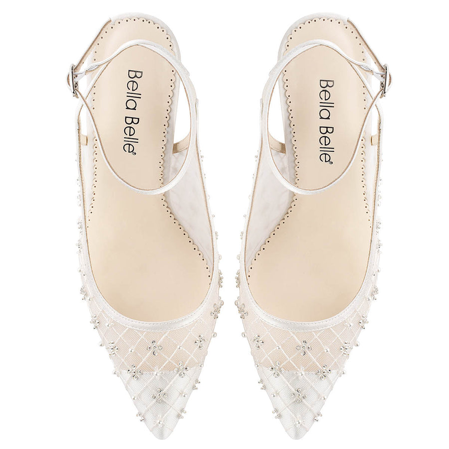 Bella Belle Kennedy Mesh Quilted Heels with Crystals and Pearls
