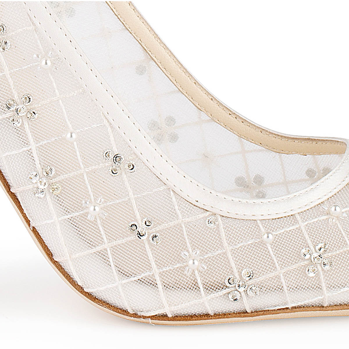 Bella Belle Kennedy Mesh Quilted Heels with Crystals and Pearls