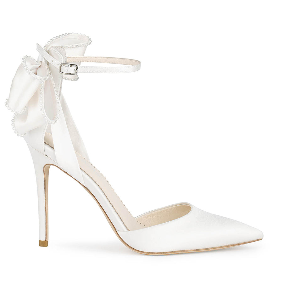 Bella Belle Mirabelle Ivory Ankle Strap Pearl Bow Heels