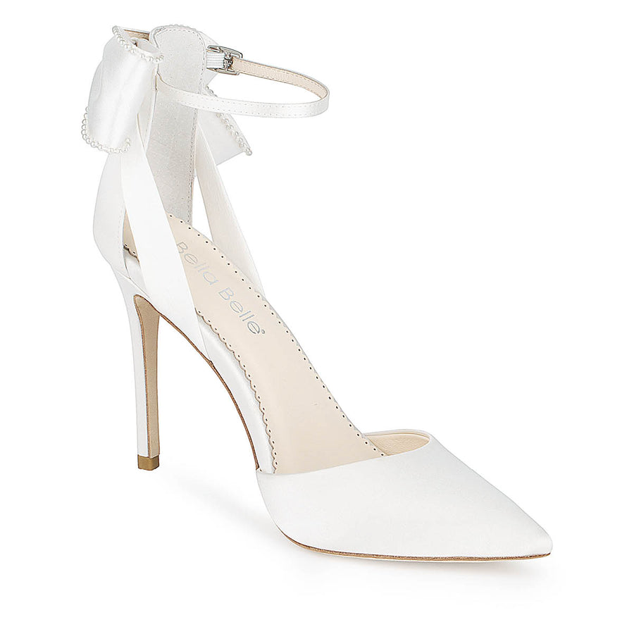 Bella Belle Mirabelle Ivory Ankle Strap Pearl Bow Heels
