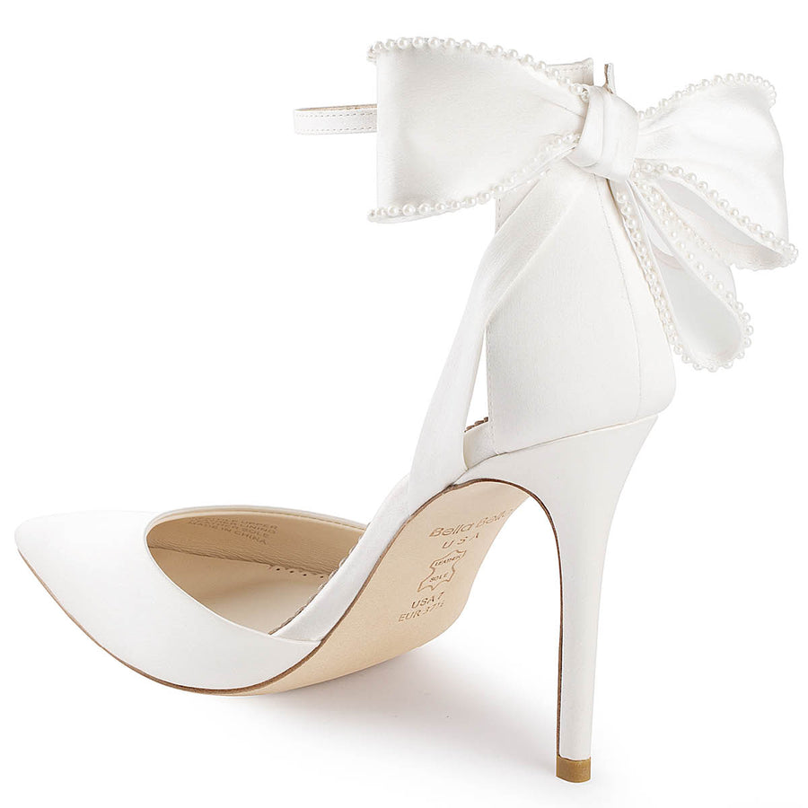 Bella Belle Mirabelle Ivory Ankle Strap Pearl Bow Heels