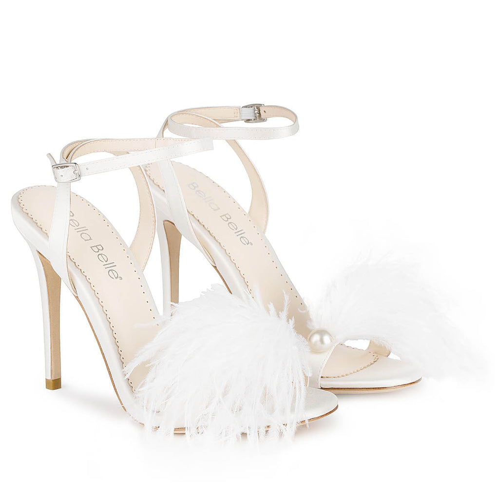 Quinn Wedding Double Ankle Strap Bridal Feathers