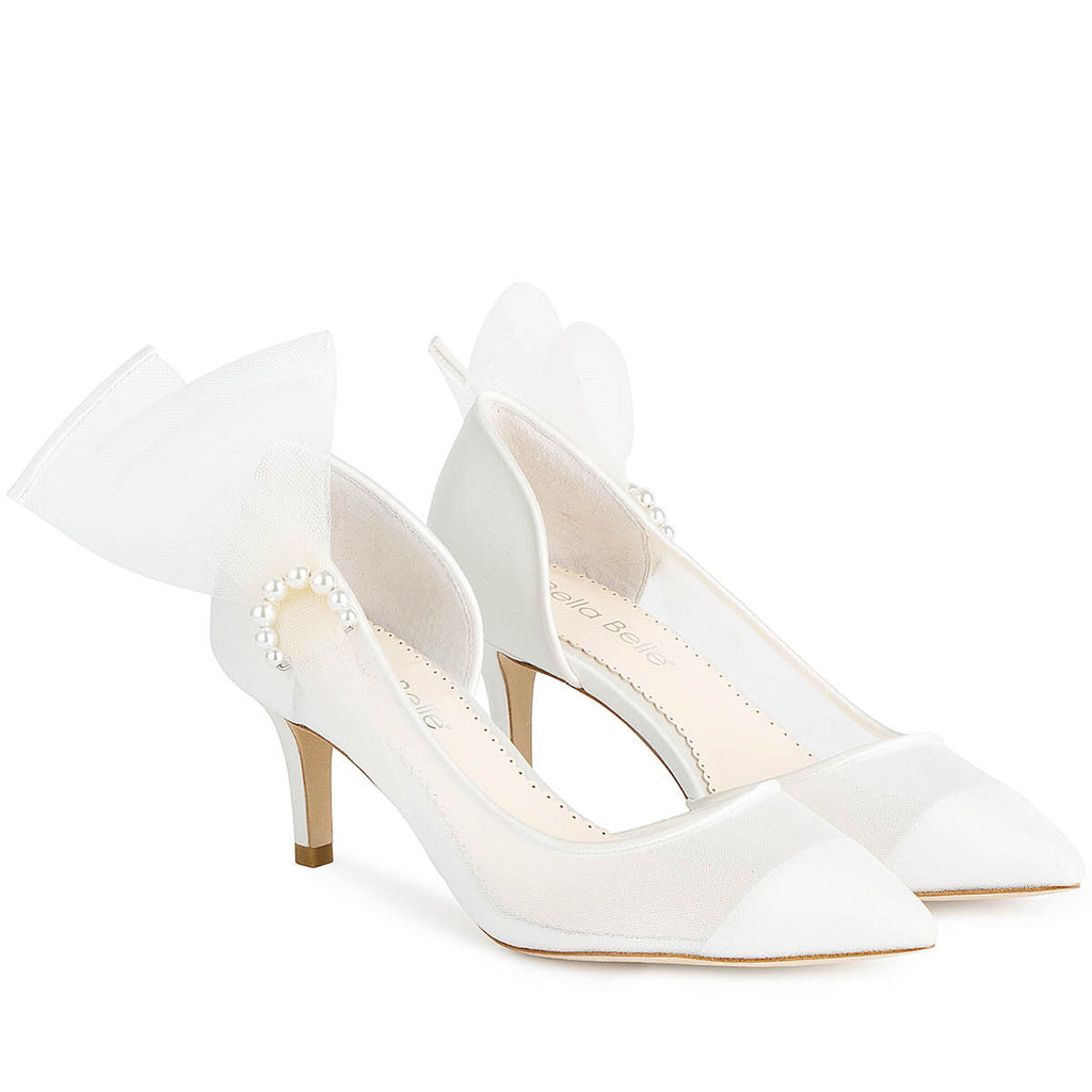 Pearl Accent Closed Toe Ivory Heels for Brides Bella Belle