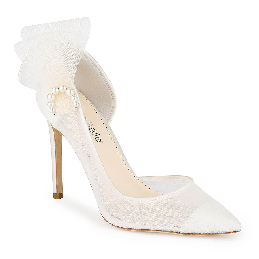 Bella Belle Remi Pearl Accent Ivory Mesh Closed Toe Heels