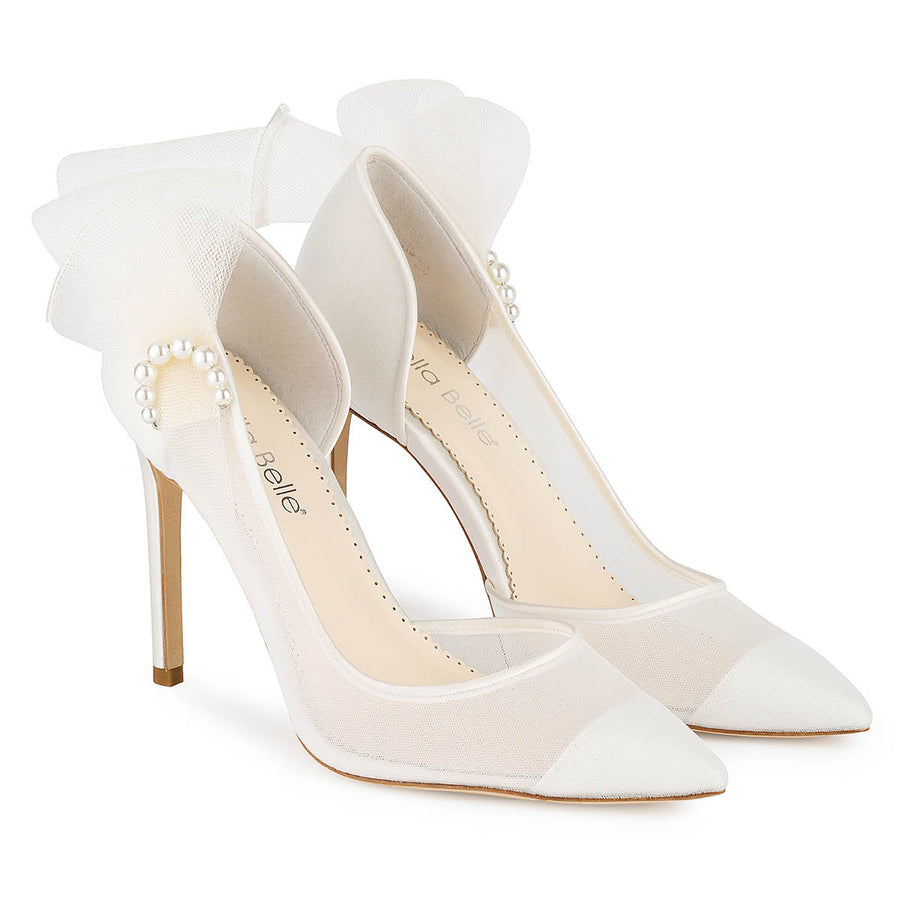 Bella Belle Remi Pearl Accent Ivory Mesh Closed Toe Heels
