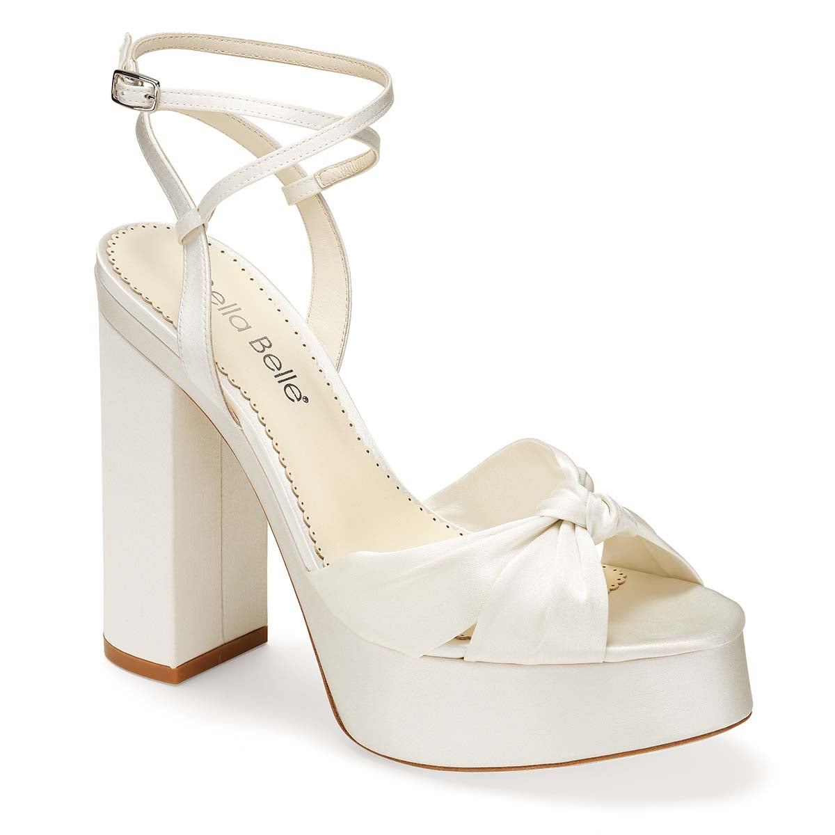 5 Inch Knotted Silk Bridal Platform Block Heel Sandals
