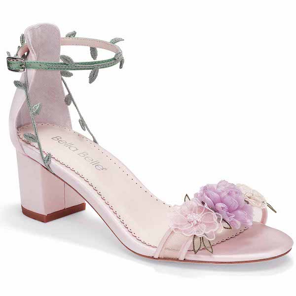 Bella Belle Shoes Ella Blush Bridal Block Heels with Chiffon Flowers