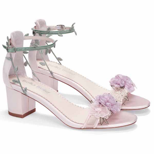 Blush Floral Block Heels with 3D Blooms - Garden Party Shoes