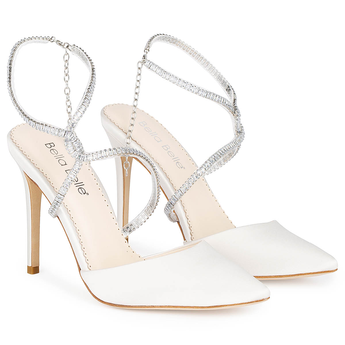 Crystal Ankle Strap Heel Bridal Block Shoes | Bella Belle