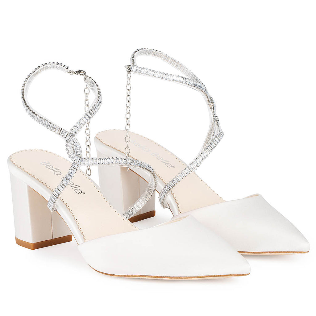 Skylar Wedding Kitten Block Shoe Crystal Ankle Strap Heels