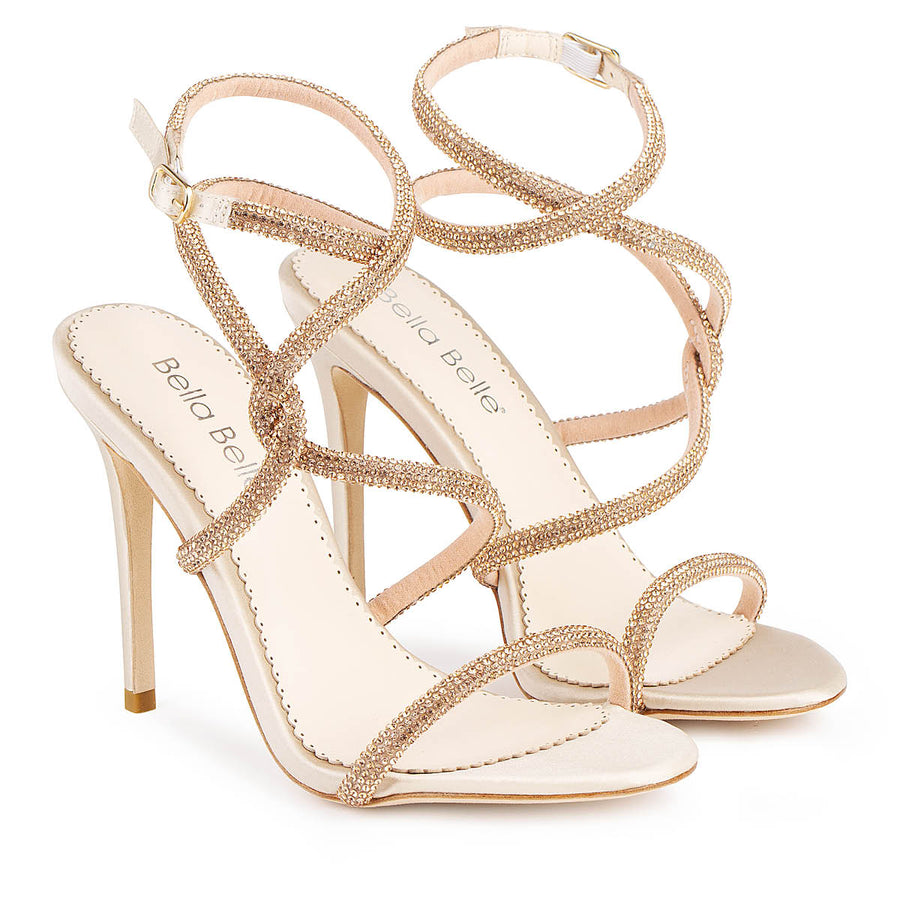 Bella Belle Teagan Crystal Rope Gold Strappy Heels