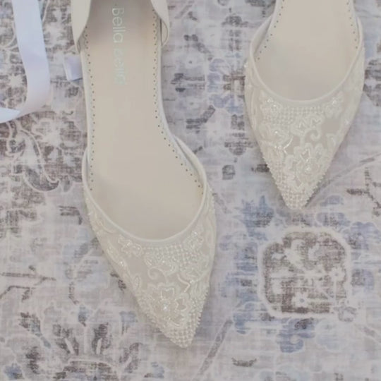 Bella Belle Shoes Ivy Lace and Pearl Wedding Flats