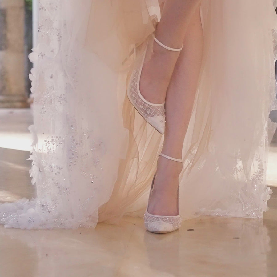 Bella Belle Kennedy Mesh Quilted Heels with Crystals and Pearls