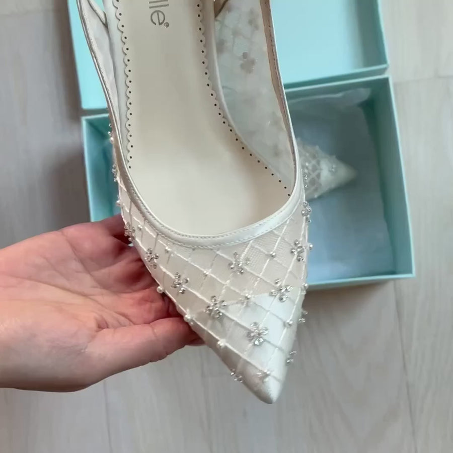 Bella Belle Kennedy Mesh Quilted Heels with Crystals and Pearls