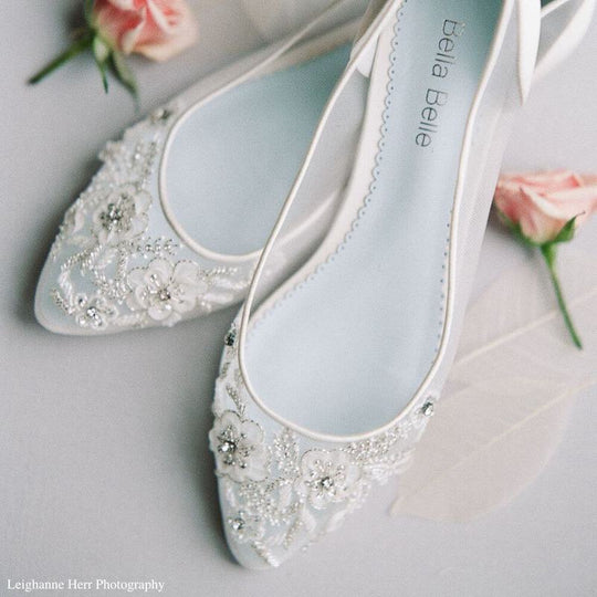 Bella Belle Shoes Adora Floral Beaded Comfortable Wedding Flats