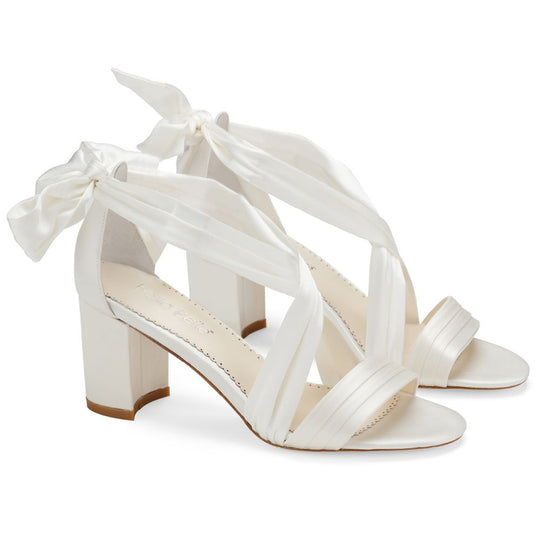Open Toe Ivory Ribbon Block Heels Bella Belle