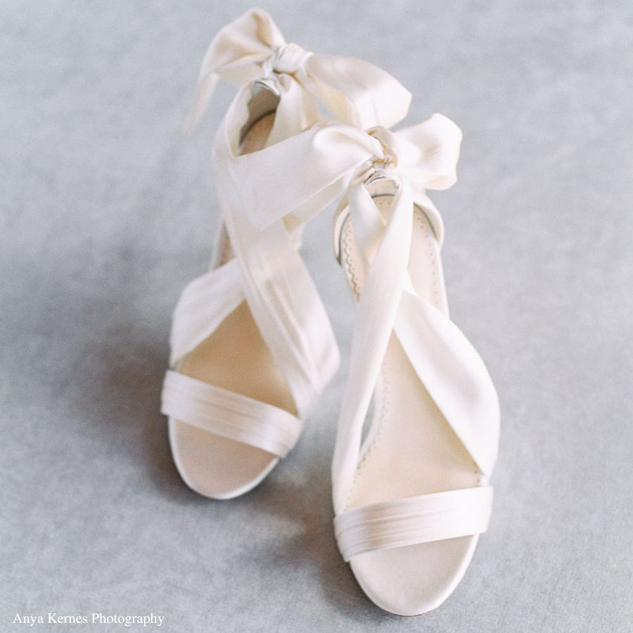 Bella Belle Shoes Kelly Open Toe White Ribbon Heels for Weddings