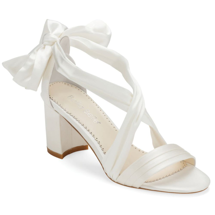 Bella Belle Shoes Kelly Open Toe White Ribbon Heels for Weddings