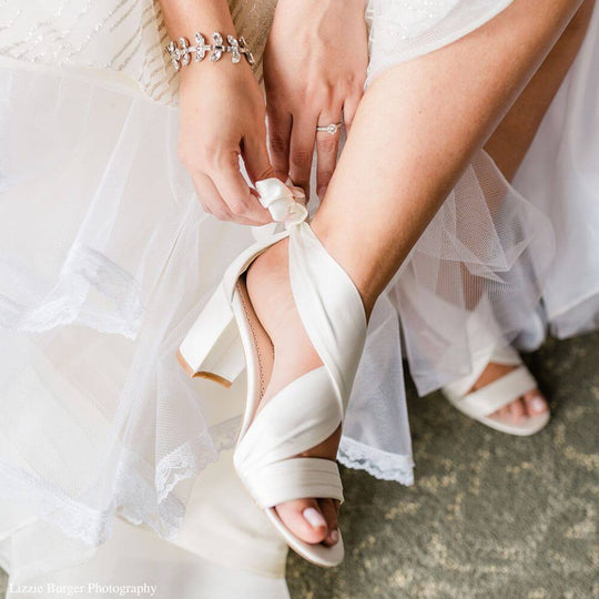 Bella Belle Shoes Kelly Open Toe White Ribbon Heels for Weddings