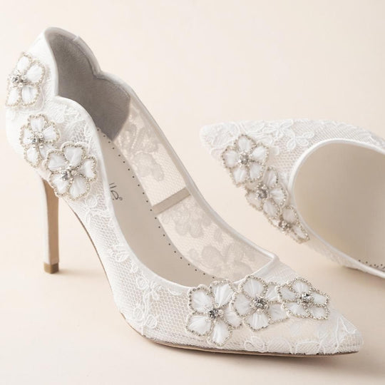 Chantilly Floral Lace Crystal Flower Heels for Brides
