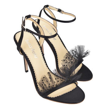 Bella Belle Shoes Bridget Polka Dot and Pleated Tulle Black Evening Shoe
