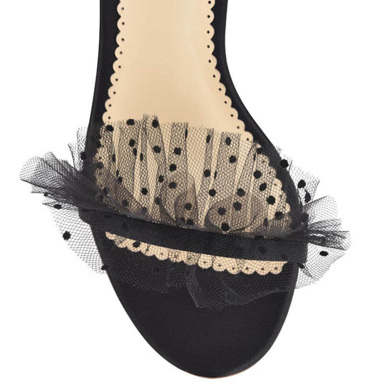 Bella Belle Shoes Bridget Polka Dot and Pleated Tulle Black Evening Shoe