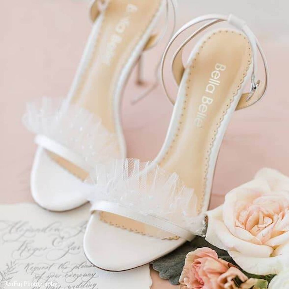 Bella Belle Shoes Bridget Polka Dot and Pleated Tulle Ivory Wedding Heel