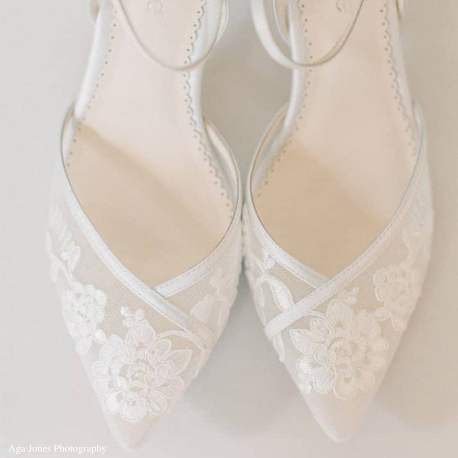 Bella Belle Shoes Candice Dorsay Ivory Lace Kitten Heel