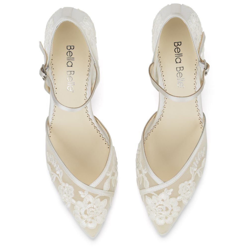 Lace Embroidered d'Orsay Low Heel Ivory Lace Wedding Shoes