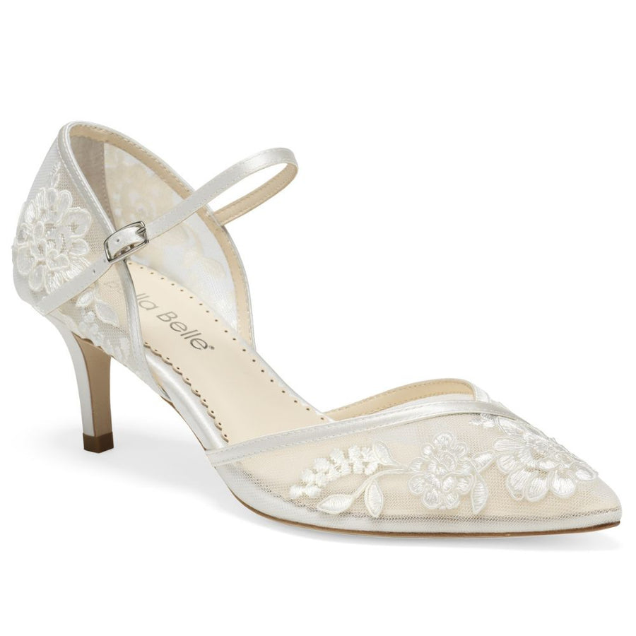 Bella Belle Shoes Candice Dorsay Ivory Lace Kitten Heel