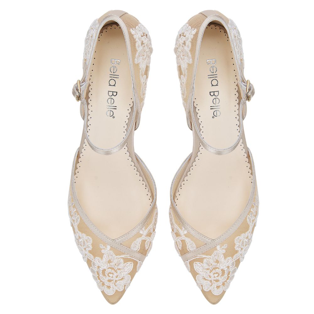 Bella Belle Shoes Candice Dorsay Nude Lace Kitten Heel