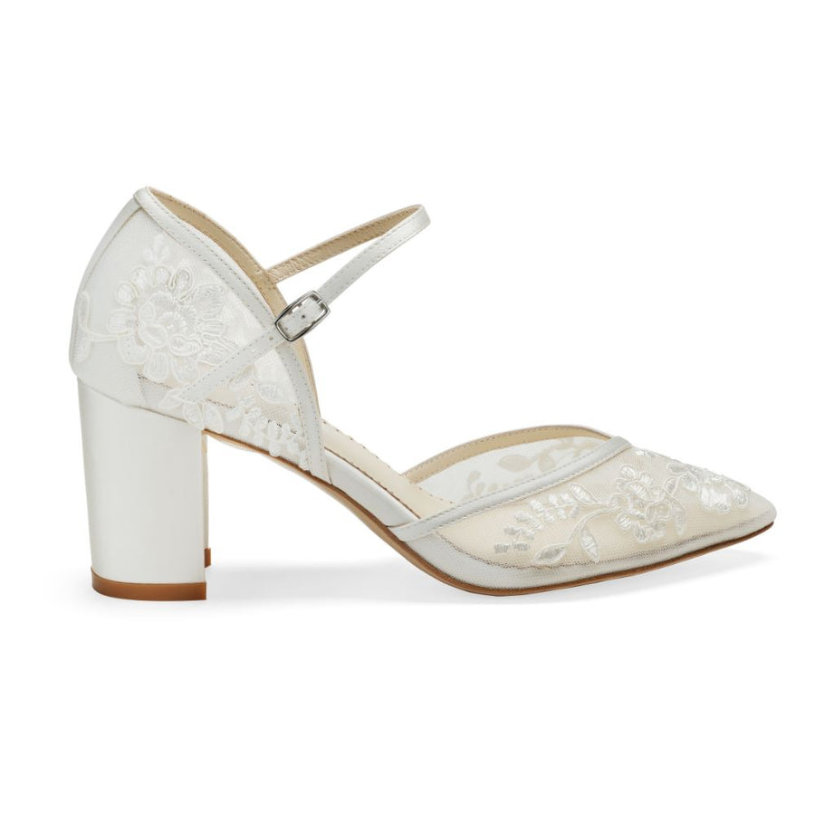 Bella Belle Shoes Chelsea Ivory Lace Block Heels