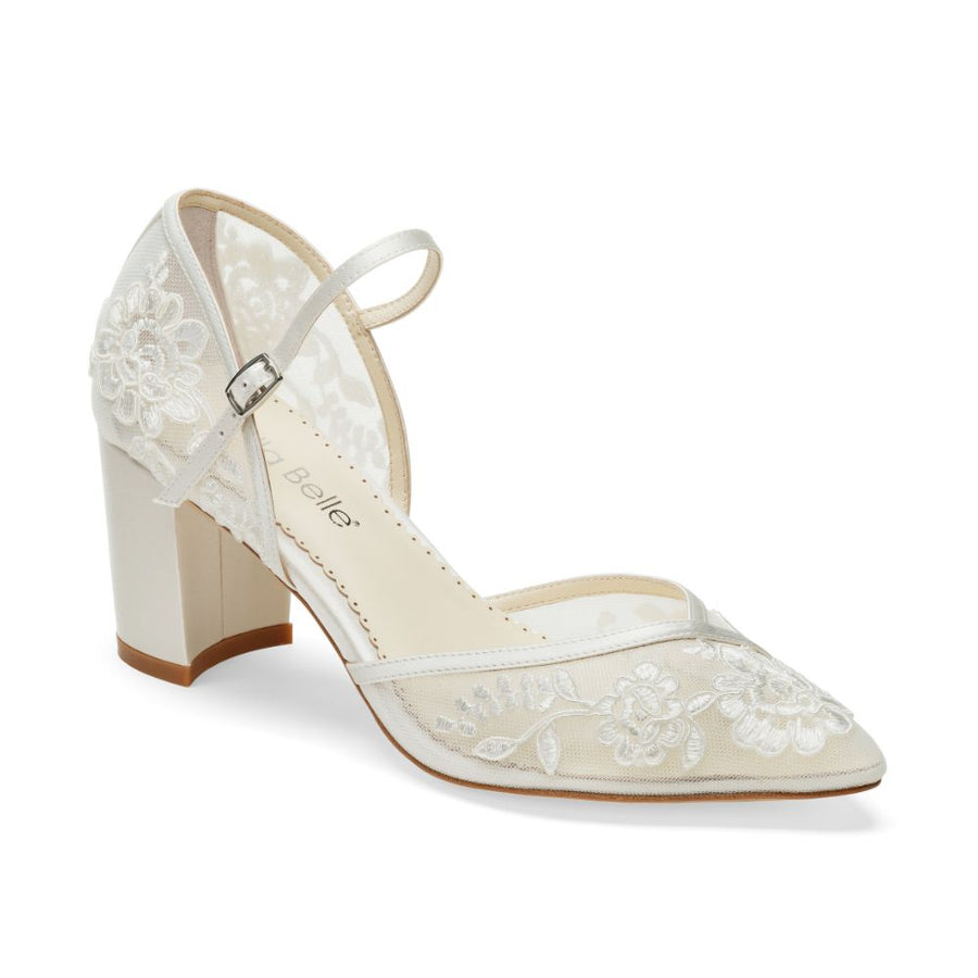 Bella Belle Shoes Chelsea Ivory Lace Block Heels