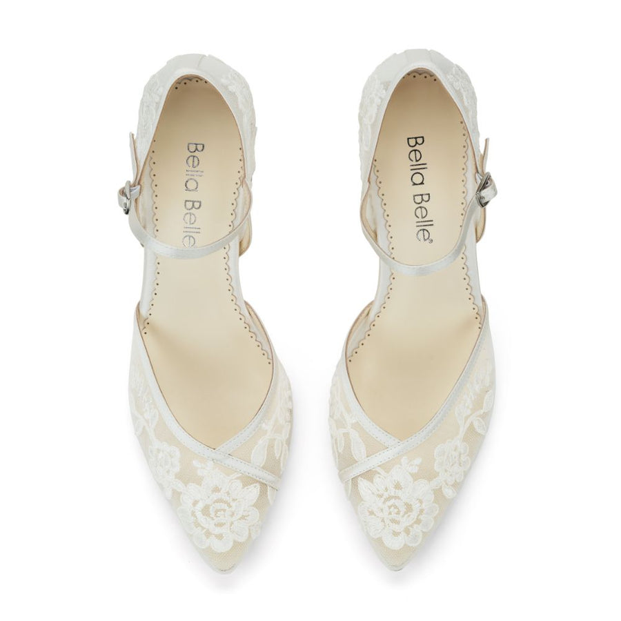 Bella Belle Shoes Chelsea Ivory Lace Block Heels