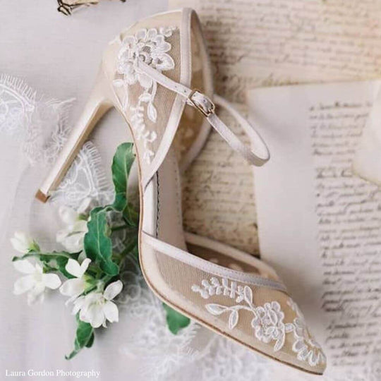 Women Wedding Shoes for bridal Laces Shoes Comfortable Bridesmaid Wedding  Heel Close Toe Party Dress Shoe