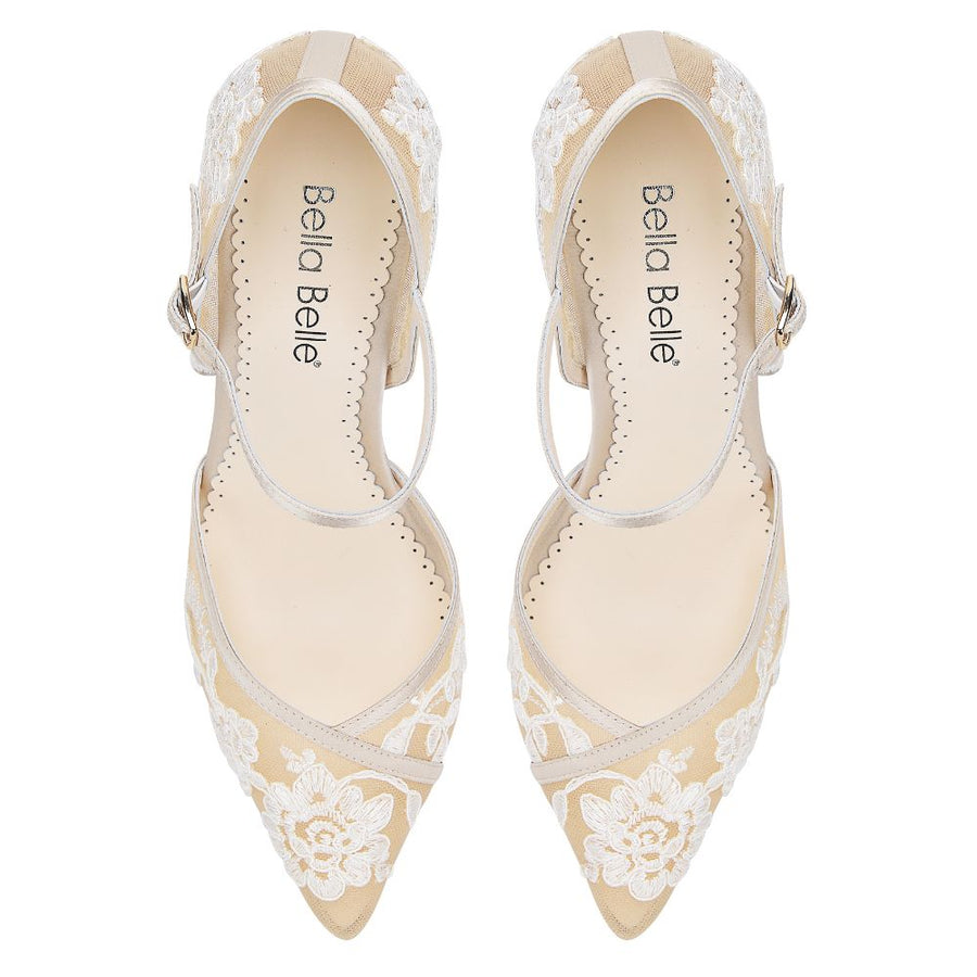 Bella Belle Shoes Claudia Dorsay Nude Lace Wedding Heel