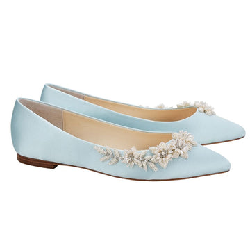 Bella Belle Shoes Daisy 3D Floral Luminous Pearls and Beads Blue Wedding Flats