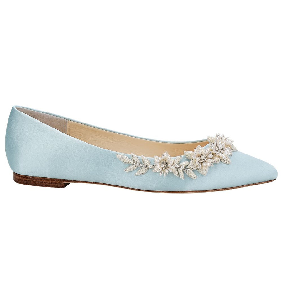 Bella Belle Shoes Daisy 3D Floral Luminous Pearls and Beads Blue Wedding Flats