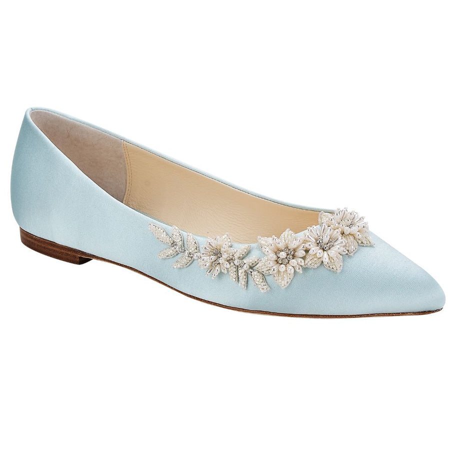 Bella Belle Shoes Daisy 3D Floral Luminous Pearls and Beads Blue Wedding Flats