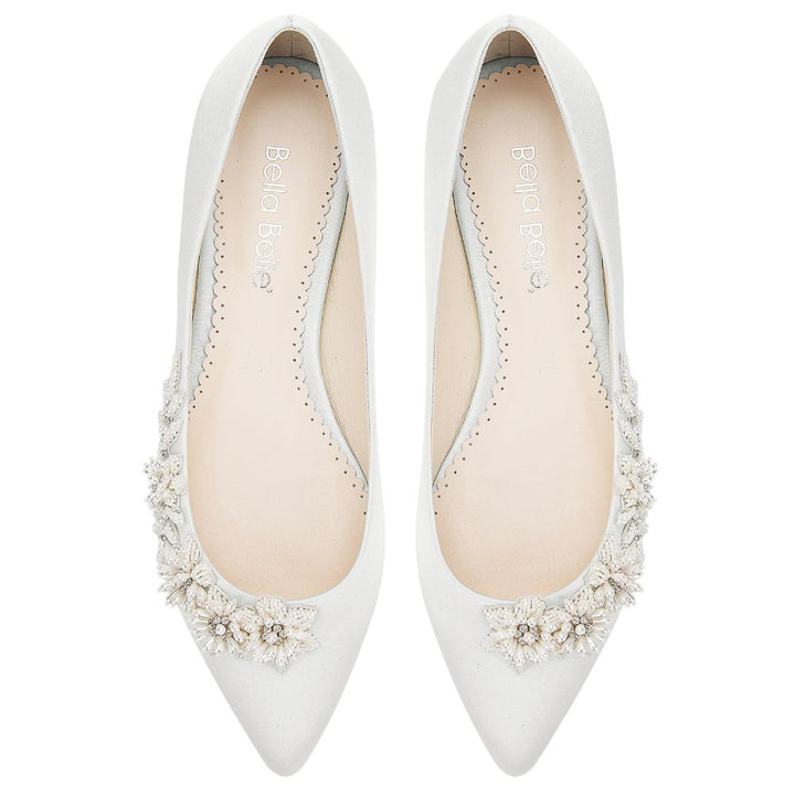 Pointy Toe Ivory Lace Flat Shoes Ivory Satin Pointy Toe Flats With