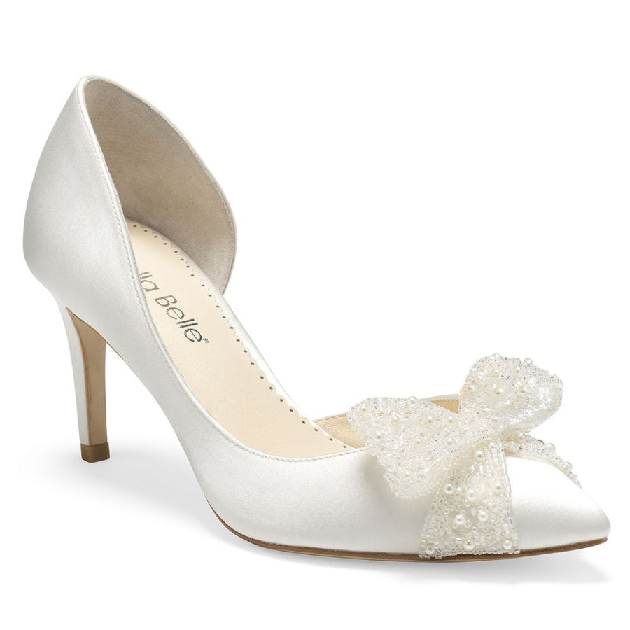 Bella Belle Shoes Dorothy Ivory Dorsay Pump with Beaded Bow