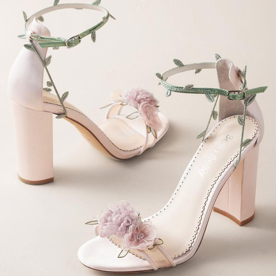 Bella Belle Shoes Eden Blush Block Heels with 3D Flowers