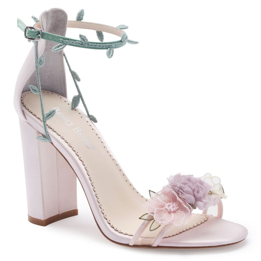 Bella Belle Shoes Eden Blush Block Heels with 3D Flowers
