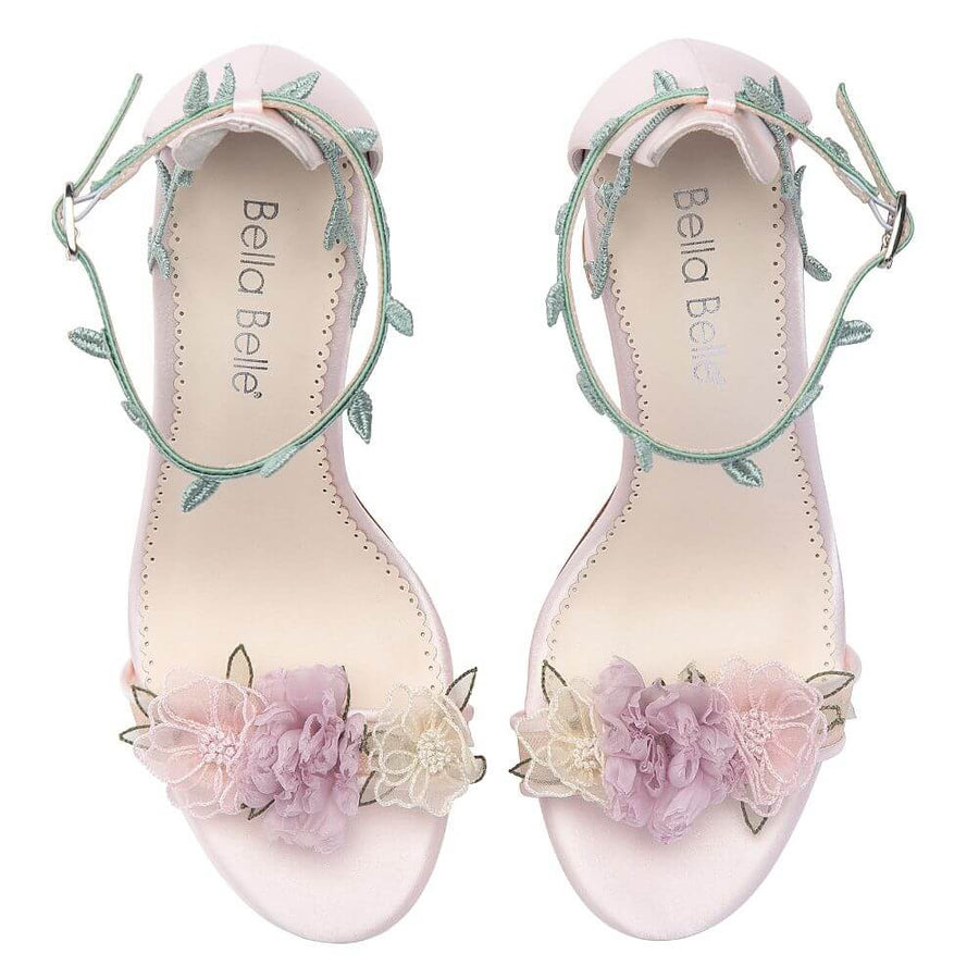 Bella Belle Shoes Eden Blush Block Heels with 3D Flowers